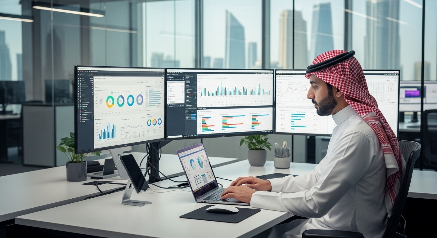 موظف يستعرض البيانات المالية